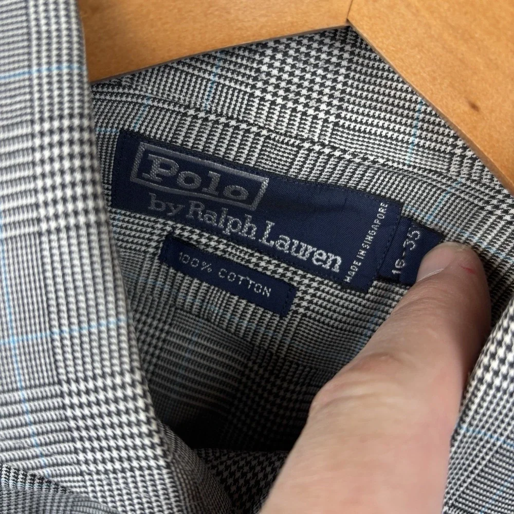 Polo Ralph Lauren Dress Shirt Mens 16/35 Glen Check Windowpane‎ Cotton Button Up
